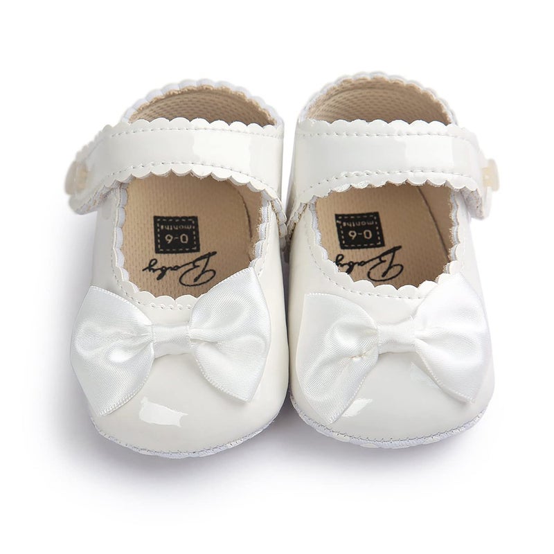 Fire Frog Baby Girls Mary Jane Burnish Pu Leather Bowknot Princess Prewalker Christening Baptism Shoes White - Image 4
